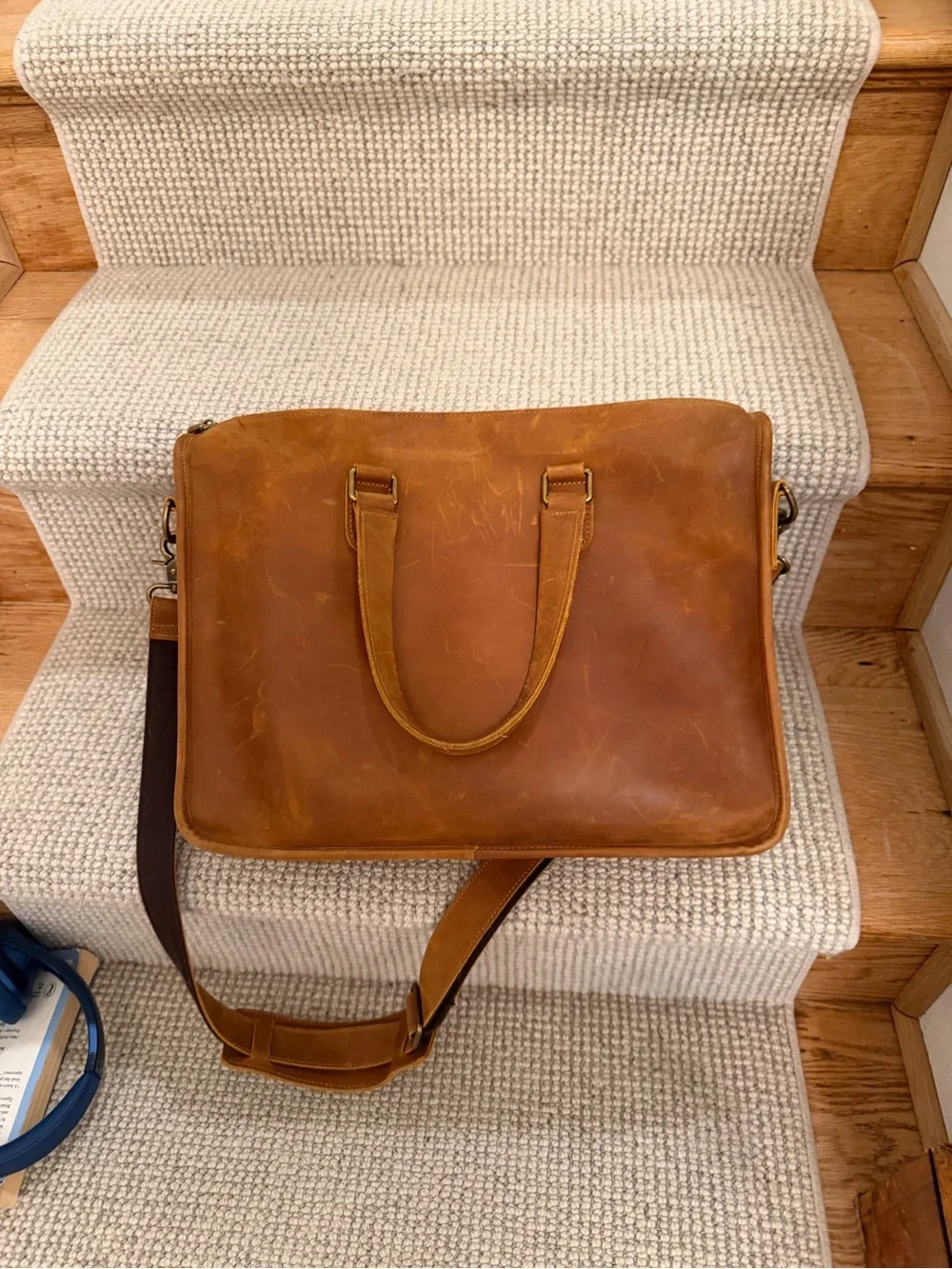 Leather Messenger Briefcase - Brown